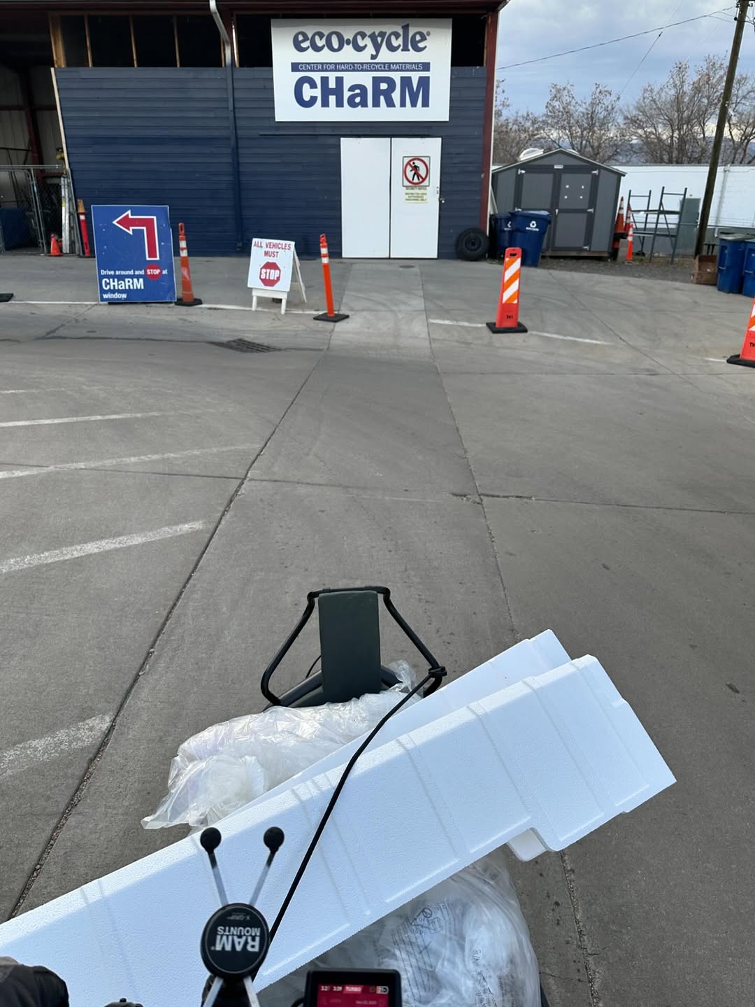 A cargo bike carrying recyclable packing material to CHaRM
